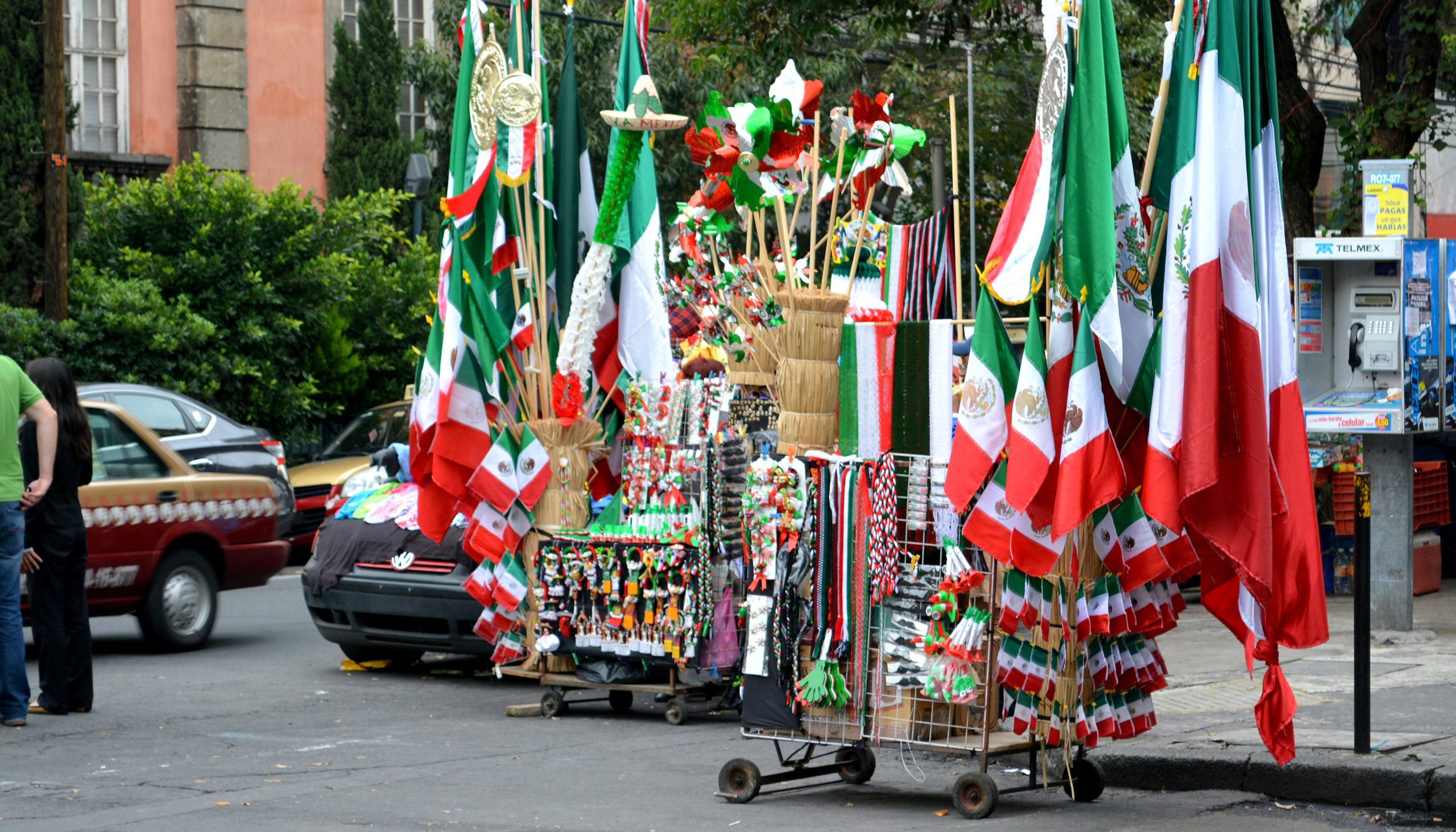 a stand of Mexican flags