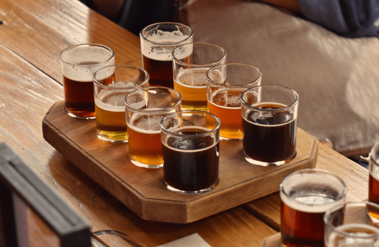 Distintos tipos de cerveza servidos para su degustación